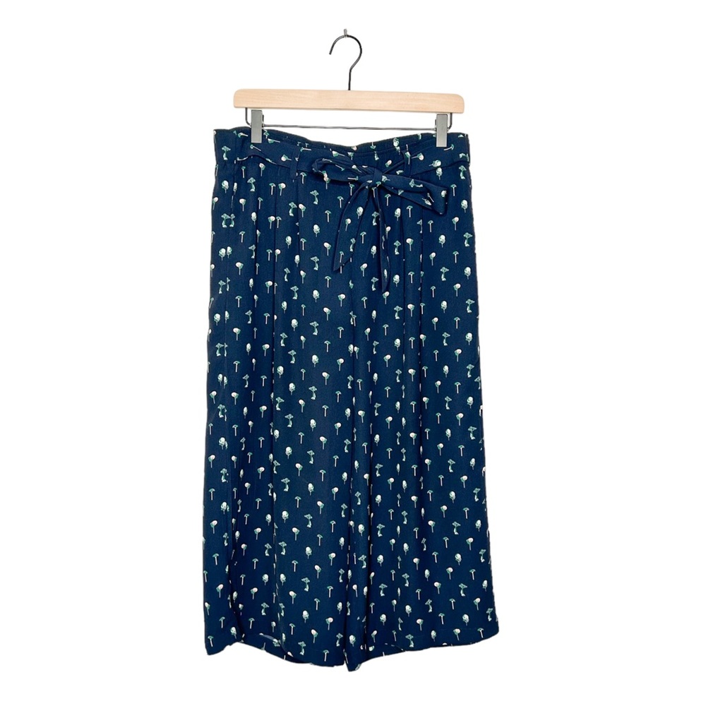 Modcloth Ava Whimsical Floral Print High Waist Wide Leg Crop Pull On Pants Small